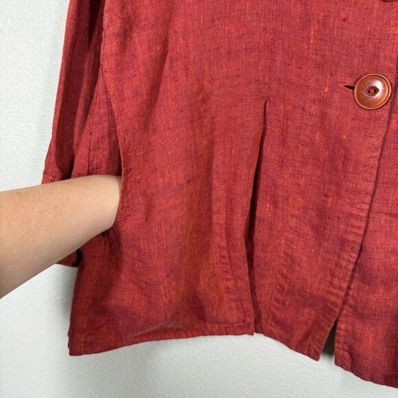 Flax Women's Red Linen Button Front Jacket Blazer Size Small Lagenlook Pockets - Picture 3 of 8